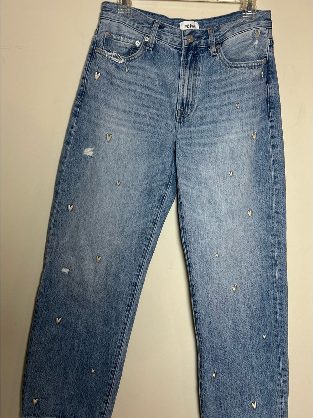 pistola Light Blue Heart-Accent Straight Leg Jeans